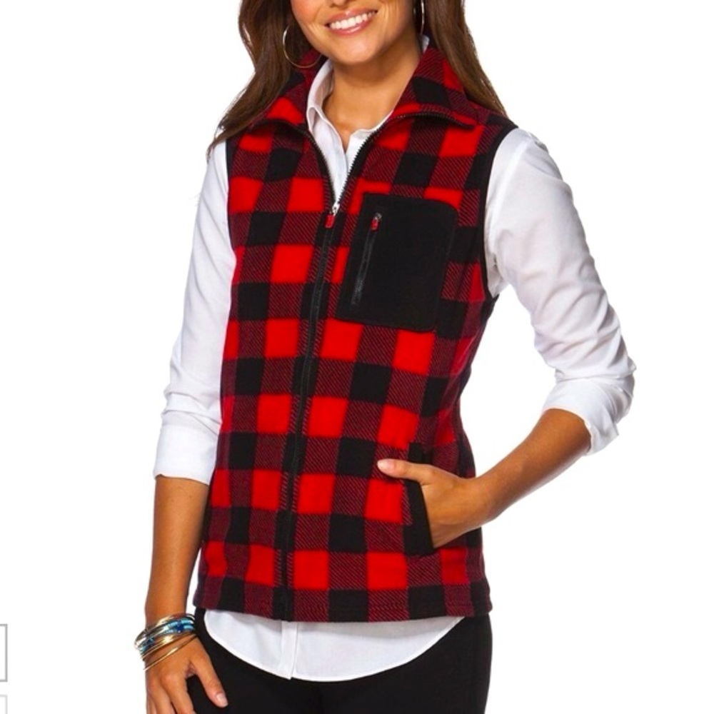 ❤️🖤Chaps Sport Buffalo Plaid fleece vest with long mock neck. Size Large.🖤❤️